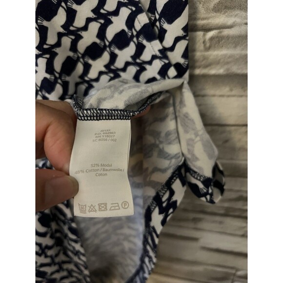 Boden Jersey Stretch Knee Length Dress Cap Sleeve Size 6P Navy Blue Bird Print - Picture 4 of 9